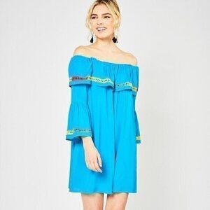 Entro Blue Off The Shoulder Dress Size Small